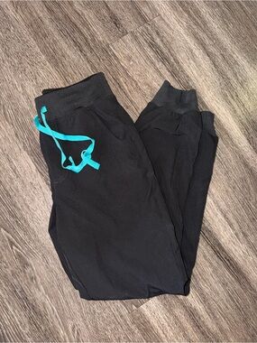 Figs Black Scrubs with Teal Drawstring